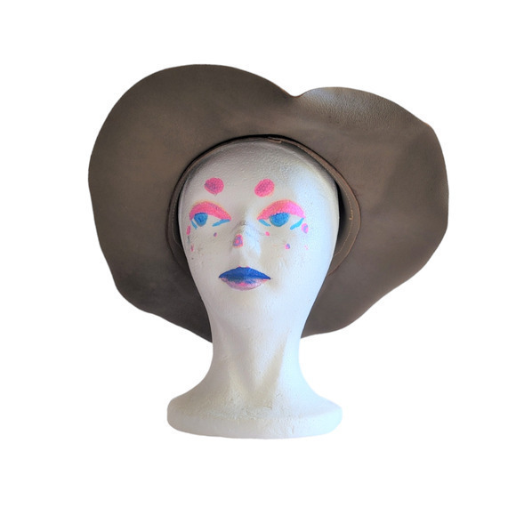 Vintage Vegan‎ Leather Brown Outback Cowboy Lace Detail Hat Boonie Hat - Picture 1 of 13